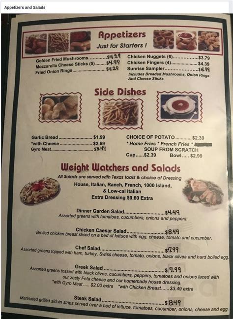 Sunrise Cafe Menu In Canton Ohio Usa