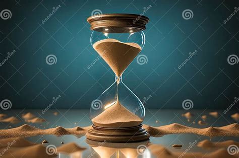 Sand Running Through Bulbs Hourglass Measuring Passing Time In Countdown To Deadline On Dark