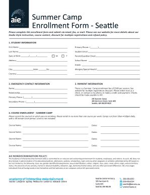 Fillable Online Theaie Summer Camp Enrollment Form Seattle