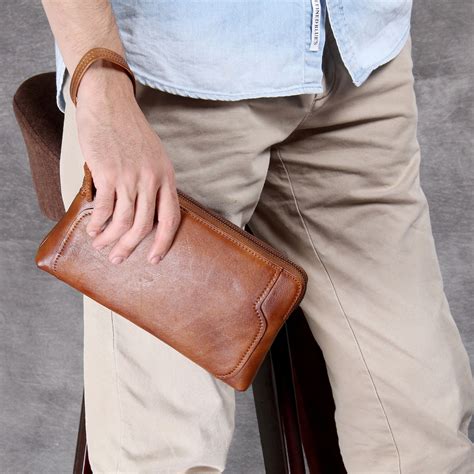 Blackbrown Men Clutch Bag With Strapleather Men Clutch Wallet Large