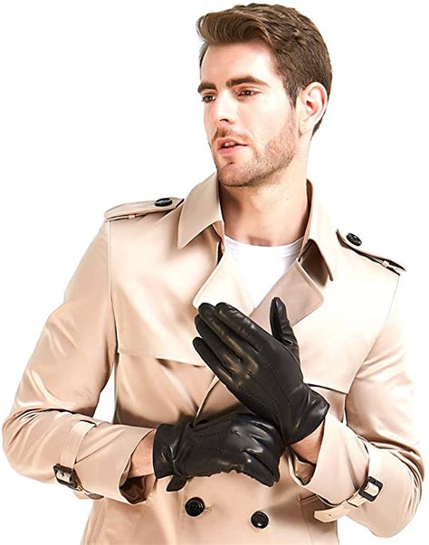 Harssidanzar Mens Italian Sheepskin Leather Gloves Cashmere Lined Real Leather Garments