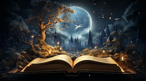 Magical open book with an astounding story telling graphic as background | Premium AI-generated ...