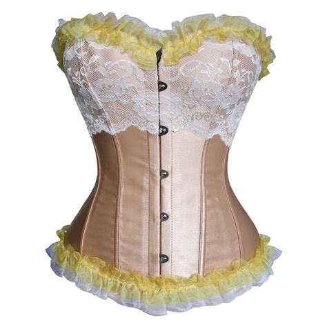 Romantic Sexy Gold Artificial Silk Lace Ruffles Overbust Corset N10574