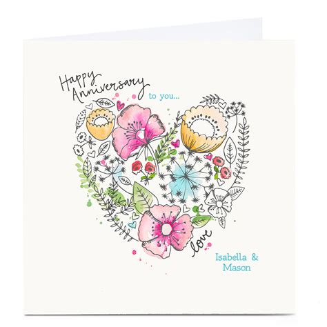 Buy Personalised Bev Hopwood Anniversary Card Floral Heart For Gbp 3 29 Card Factory Uk