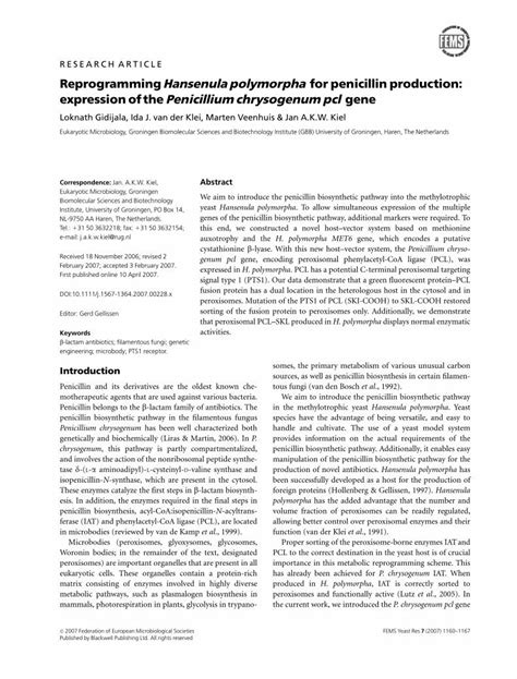 Pdf Reprogramming Hansenula Polymorpha For Penicillin Production