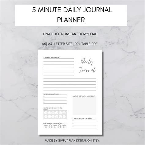 Minute Journal Template Etsy