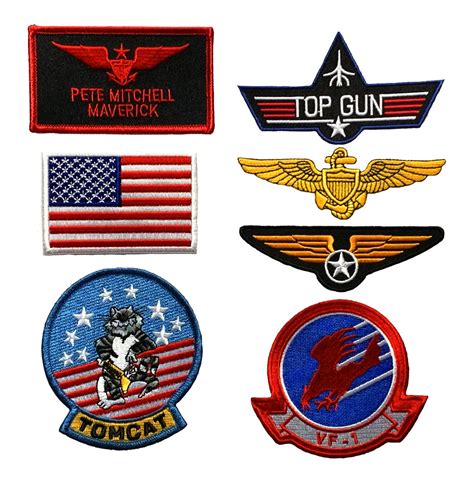 Top Gun Pete Mitchell Maverick Iron On Sew on Patch Set (7 PC Set ...