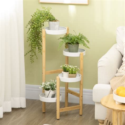 Outsunny Soporte Para Plantas Estantería Para Plantas Con Pies De Bambú