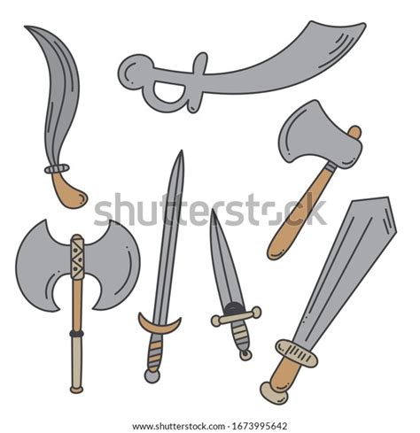 Various Types Sharp Weapons Swords Axes Stock Vector (Royalty Free ...