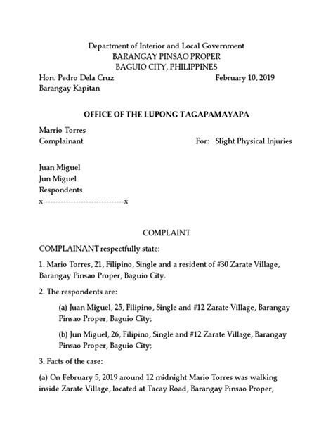 Barangay Complaint Pdf