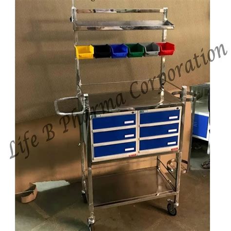 Stainless Steel Silver Hospital Crash Cart Trolley Polished Size