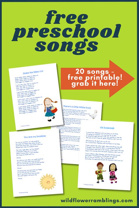 20 Best Preschool Songs Free Printable Wildflower Ramblings In