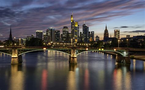 Fondos De Pantalla Alemania Fr Ncfort Del Meno Casa R Os Puentes Noche