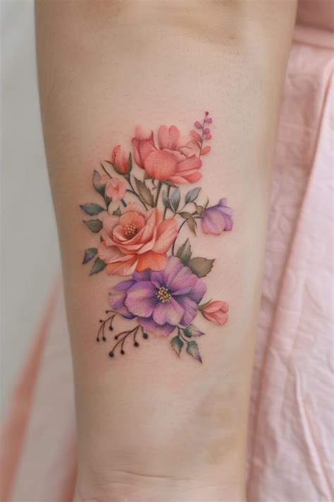 36 Feminine Floral Color Tattoos That Look Beautiful