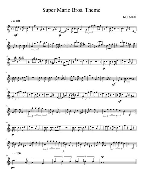 Super Mario Bros Theme Sheet Music For Flute Solo