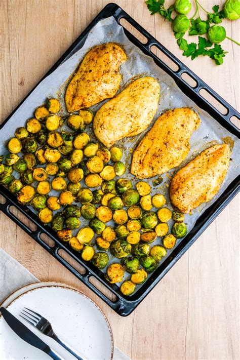 Sheet Pan Roasted Brussels Sprouts And Chicken Easy Peasy Meals