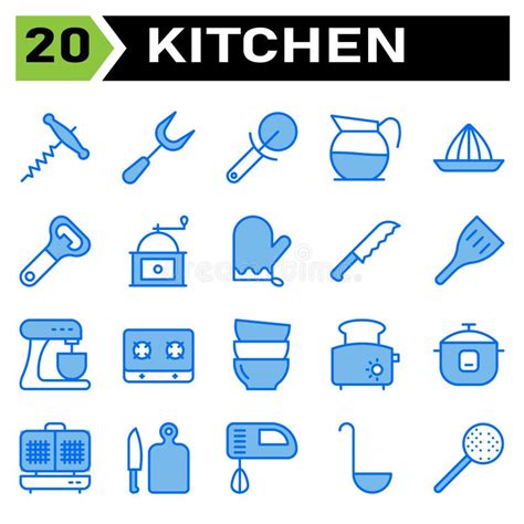 Kitchen Equipment Icon Set Include Refrigerator Fringe Kitchen