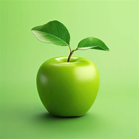 Premium AI Image | Green apple with leaves on a green background 3d ...