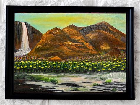 Hills with Waterfall Landscape | Acrylic On Canvas | Exotic India Art