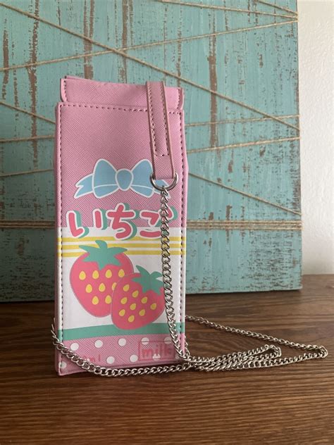 Strawberry Milk Carton Crossbody Chain Kawaii Bag Gem