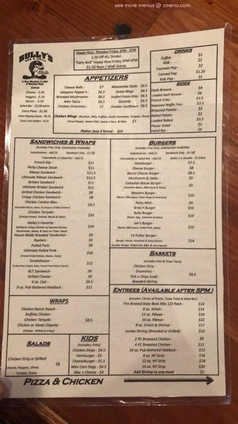 Menu at Bullys Bar & Grill, Ruthven