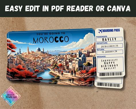 Morocco Trip Surprise Gift Ticket You're Going to MOROCCO Printable