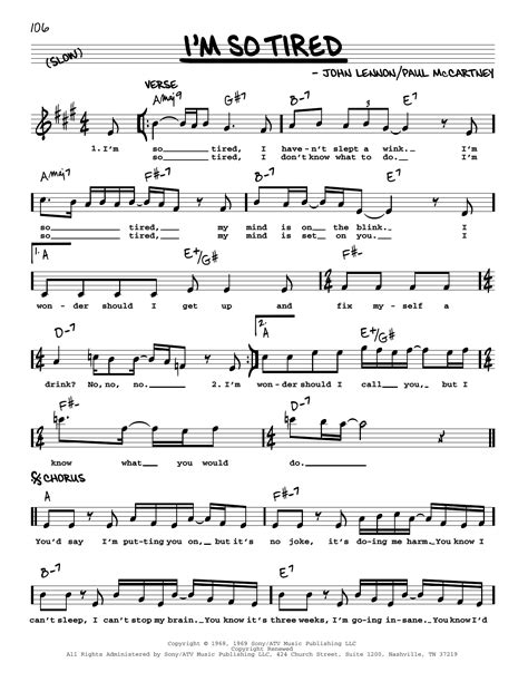 Im So Tired [jazz Version] By The Beatles Sheet Music For Real Book