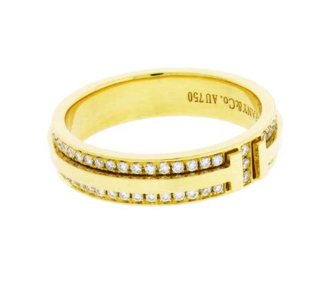 Tiffany And Co T Two Narrow Diamond Ring In 18k Yellow Gold Size 6