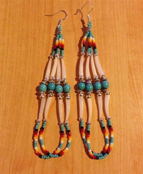 Navajo Native American Beaded Turquoise Green Dentalium Shell Dangle