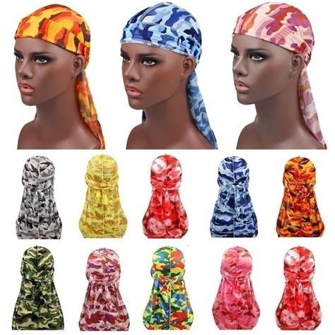 Camo Mens Silky Durags Turban Print Men Silk Durag Headwear Bandans