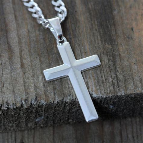 Mens Cross Necklace Sterling Silver Cross Necklace Elegant Etsy