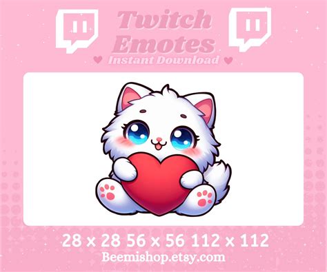 Twitch Emotes Discord Emote White Cat Emotes Fluffy Hugging Love Heart