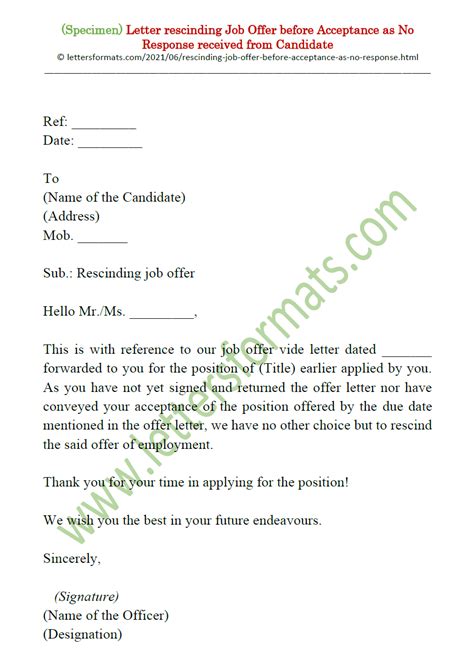 Rescind Offer Letter Sample