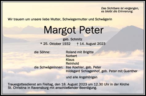 Traueranzeigen Von Margot Peter Schwaebische De Trauerportal