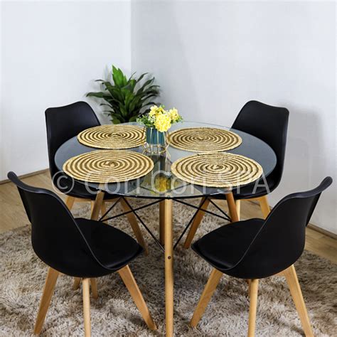 Ripley Comedor Mesa Vidrio Eames D Sillas Tulip Color Negro