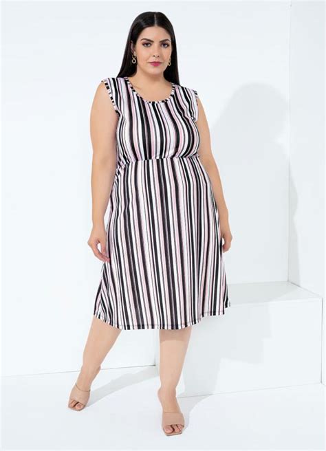 Vestido Listrado El Stico Plus Size Marguerite