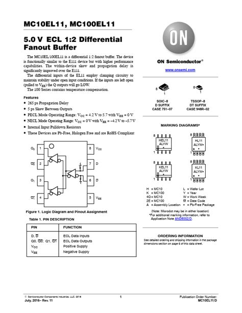 Mc10el11 On Semiconductor Buffer Hoja De Datos Ficha Técnica