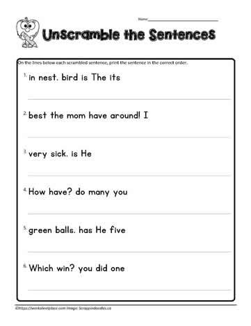 Scrambled Sentences Worksheets