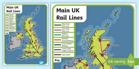 UK Rail Lines Train Map (teacher made) - Twinkl