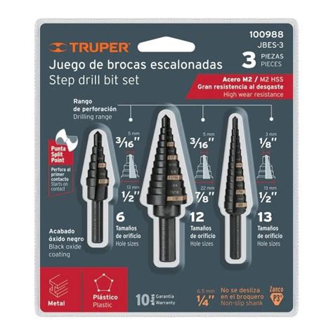 Juego De Brocas Escalonadas HSS 3 Piezas Split Point Truper 100988