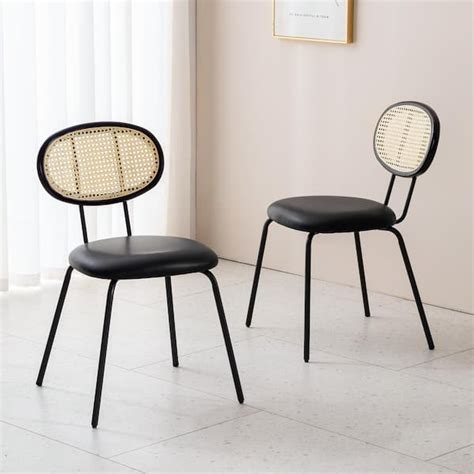 LUE BONA 18 In Black Faux Leather Metal Frame Dining Chairs With White