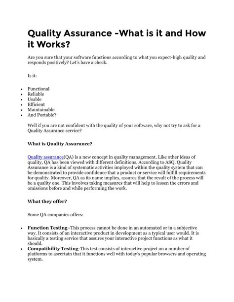 Ppt Quality Assurance What Is It And How It Works Powerpoint Presentation Id7514332