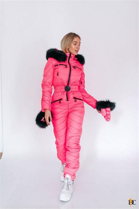 Bright Pink Ski Suit Womens Women Ski Jumpsuit Bright Pink With Black