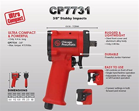 Chicago Pneumatic Cp7731 3 8 Stubby Impact Wrench Red Techno Tools And Equipment