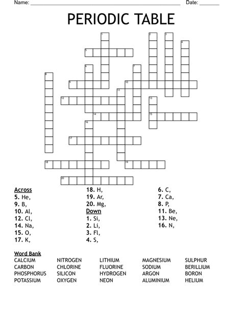 Periodic Table Crossword Puzzle