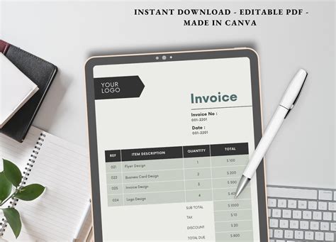 Grey Payment Invoice Invoice Customizable Invoice Small Etsy