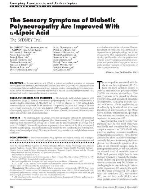 (PDF) The Sensory Symptoms of Diabetic Polyneuropathy Are Improved With ...