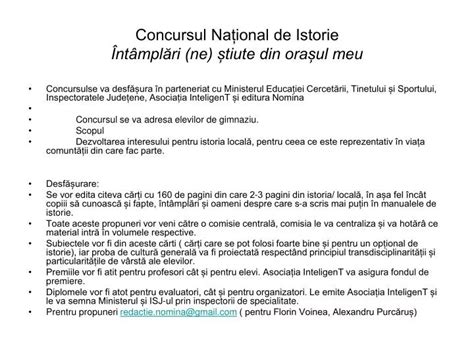 PPT Concursul Național de Istorie Întâmplări ne știute din orașul