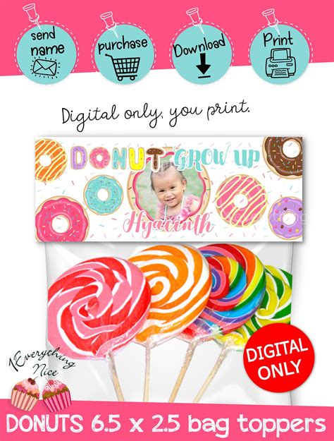 Digital Download Donut Grow Up Donuts Birthday Treat Bag Toppers Labels Digital Printable