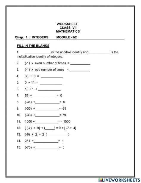 Cbse Class 7 Maths Worksheet Integers Pdf Nature Worksheets Library